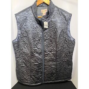 Toffee Apple Floral Quilted Vest Womens XXXL Blue Grey Full Zip Mock Neck NWT